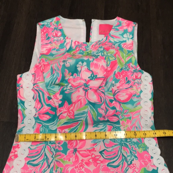 Lilly Pulitzer Mila Hot On The Scene Lilly Lace Detail Stretch Shift Dress 00 - Picture 12 of 13
